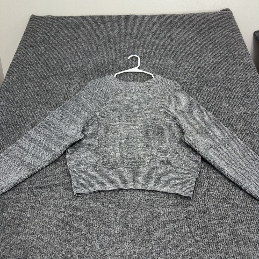 Free People Sweater Womens L Grey Cotton Knit Raglan Cropped Crewneck Boho Style